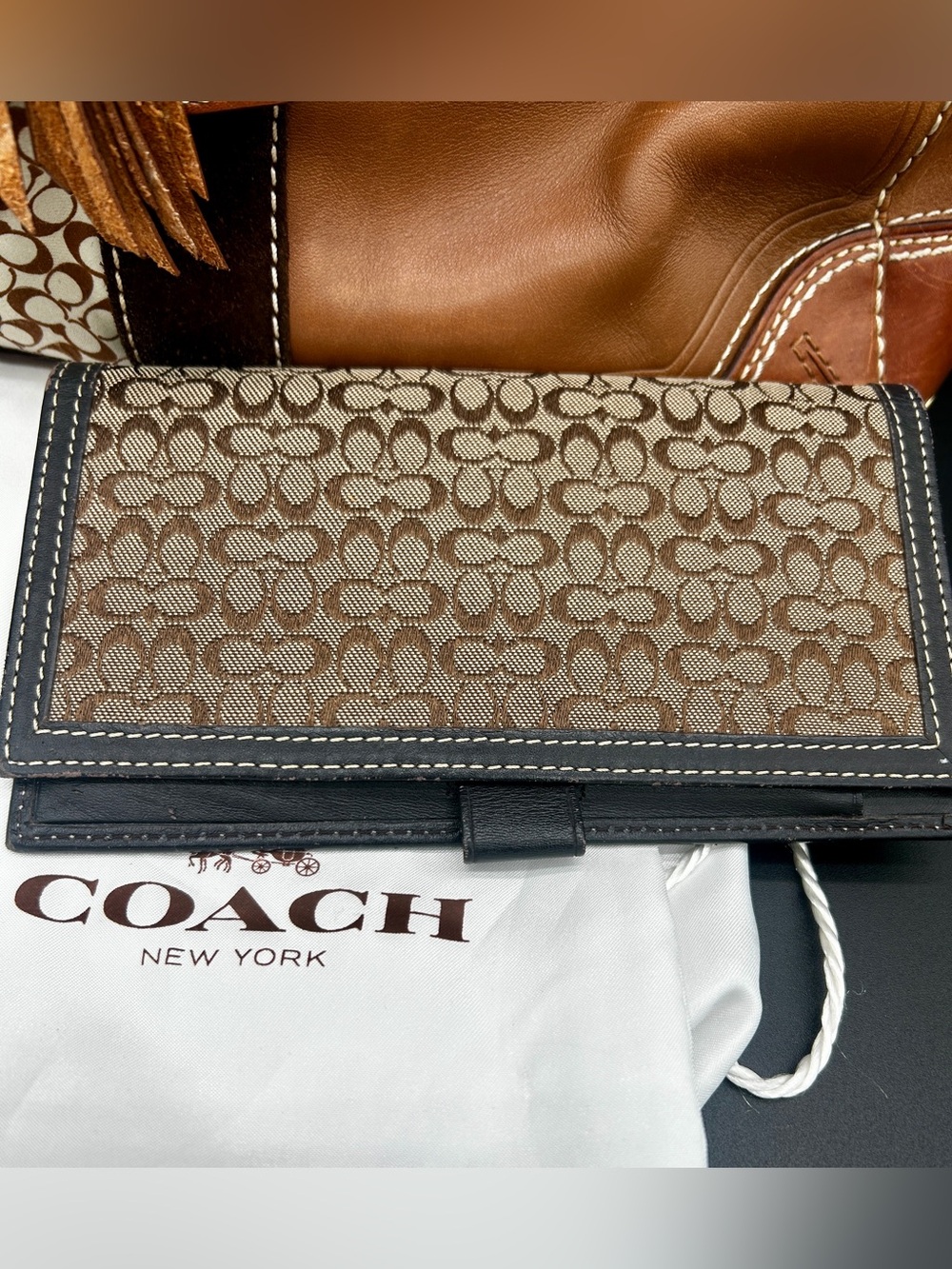 Vintage Coach Hamptons Stripe Carryall Purse Tote Bag Camel Tan Matching Wallet - Picture 3 of 16